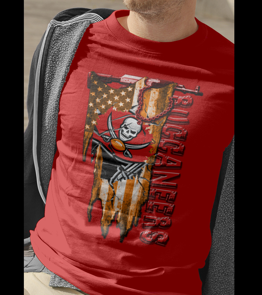 Tampa Bay Buccaneers American Flag Skull T-Shirt