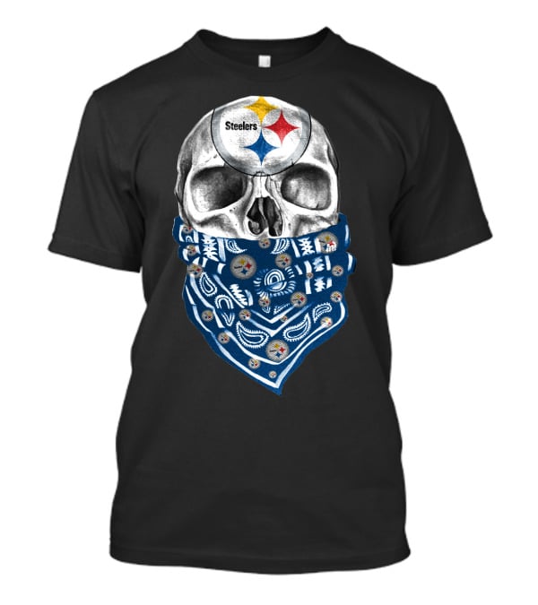Pittsburgh Steelers Skull Bandana With Team Logo Elements T-Shirt