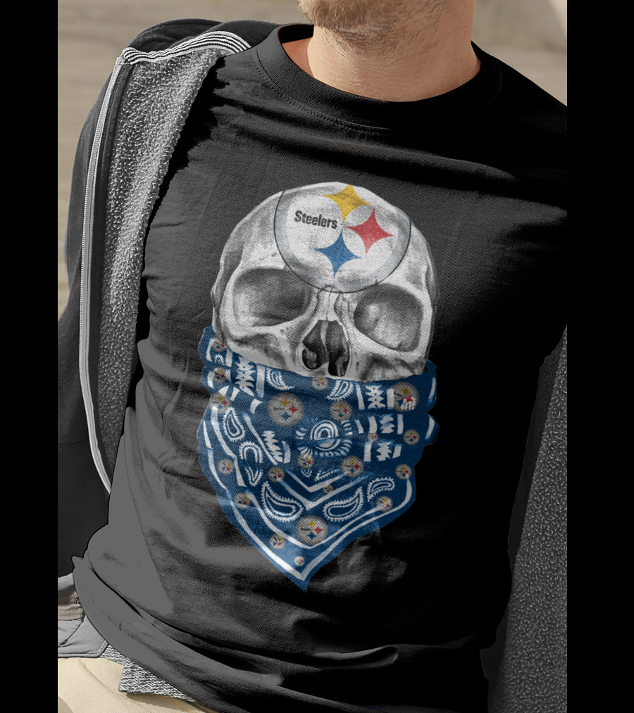 Pittsburgh Steelers Skull Bandana With Team Logo Elements T-Shirt