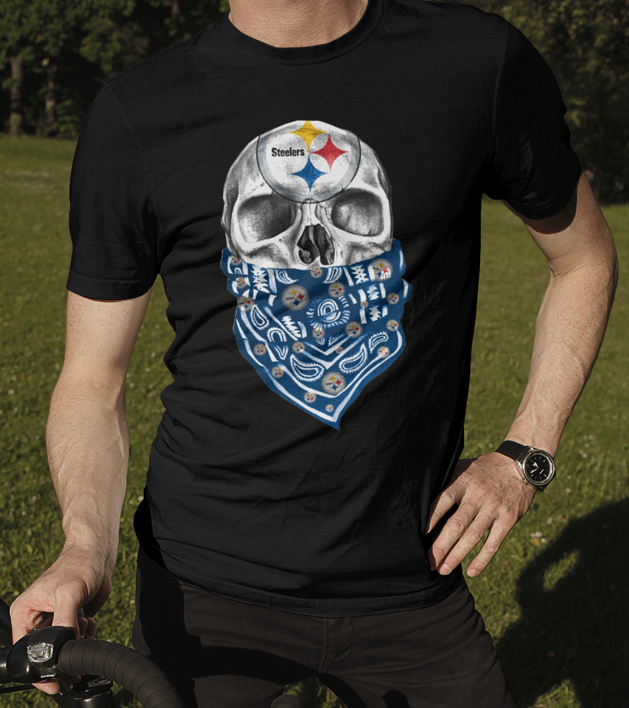 Pittsburgh Steelers Skull Bandana With Team Logo Elements T-Shirt