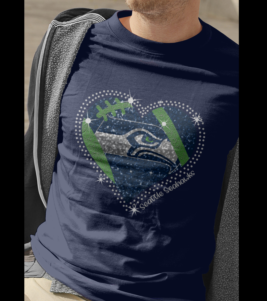 Seattle Seahawks Heart Sparkle Football T-Shirt