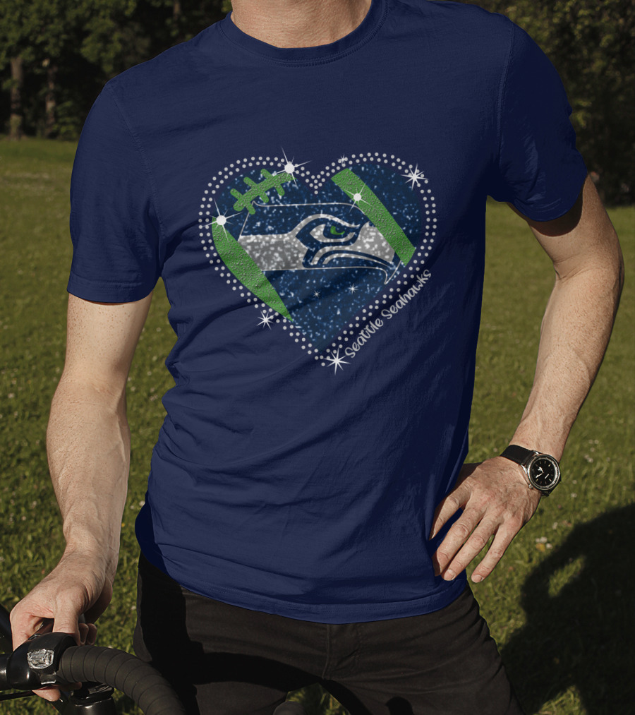 Seattle Seahawks Heart Sparkle Football T-Shirt