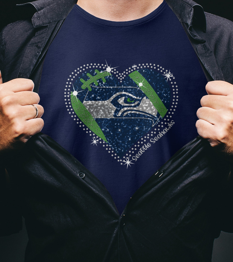 Seattle Seahawks Heart Sparkle Football T-Shirt