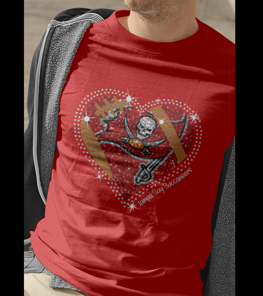 Tampa Bay Buccaneers Heart Logo With Football And Sword Elements T-Shirt