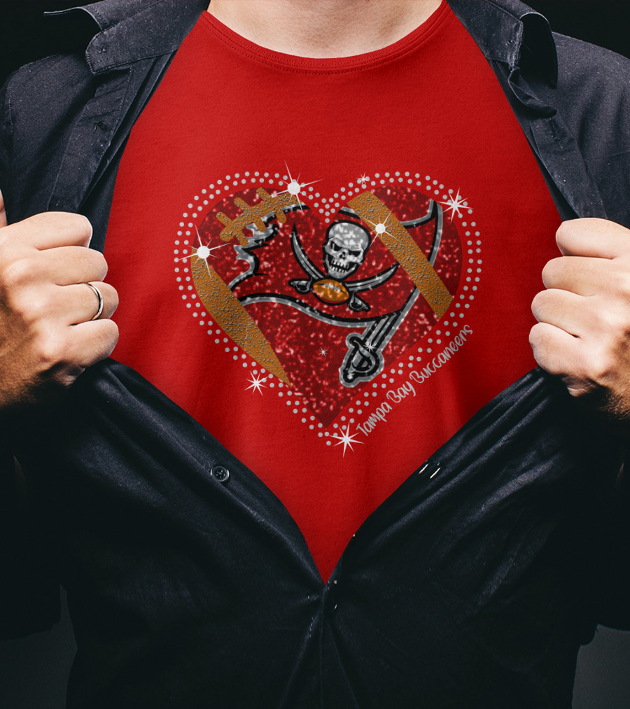 Tampa Bay Buccaneers Heart Logo With Football And Sword Elements T-Shirt