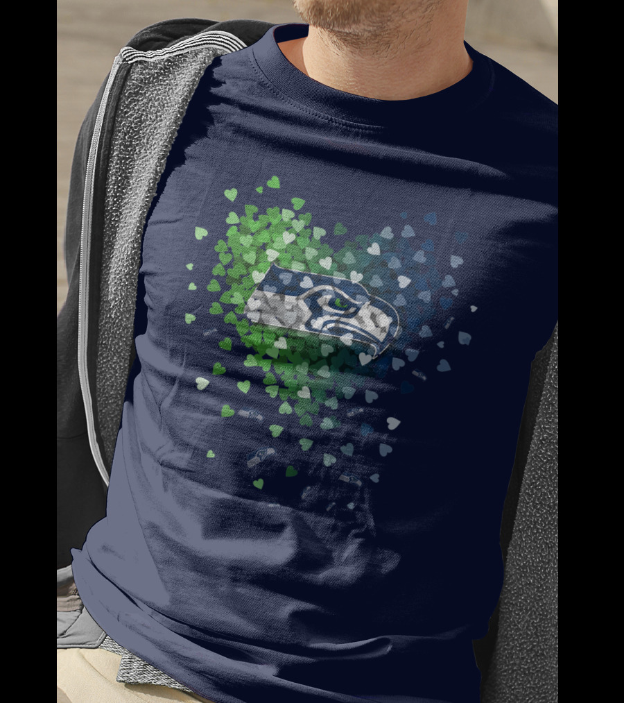 Seattle Seahawks Heart Logo Blue And Green Hearts T-Shirt