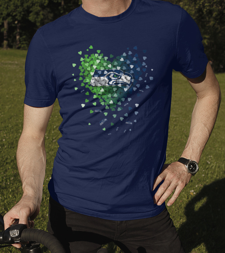 Seattle Seahawks Heart Logo Blue And Green Hearts T-Shirt