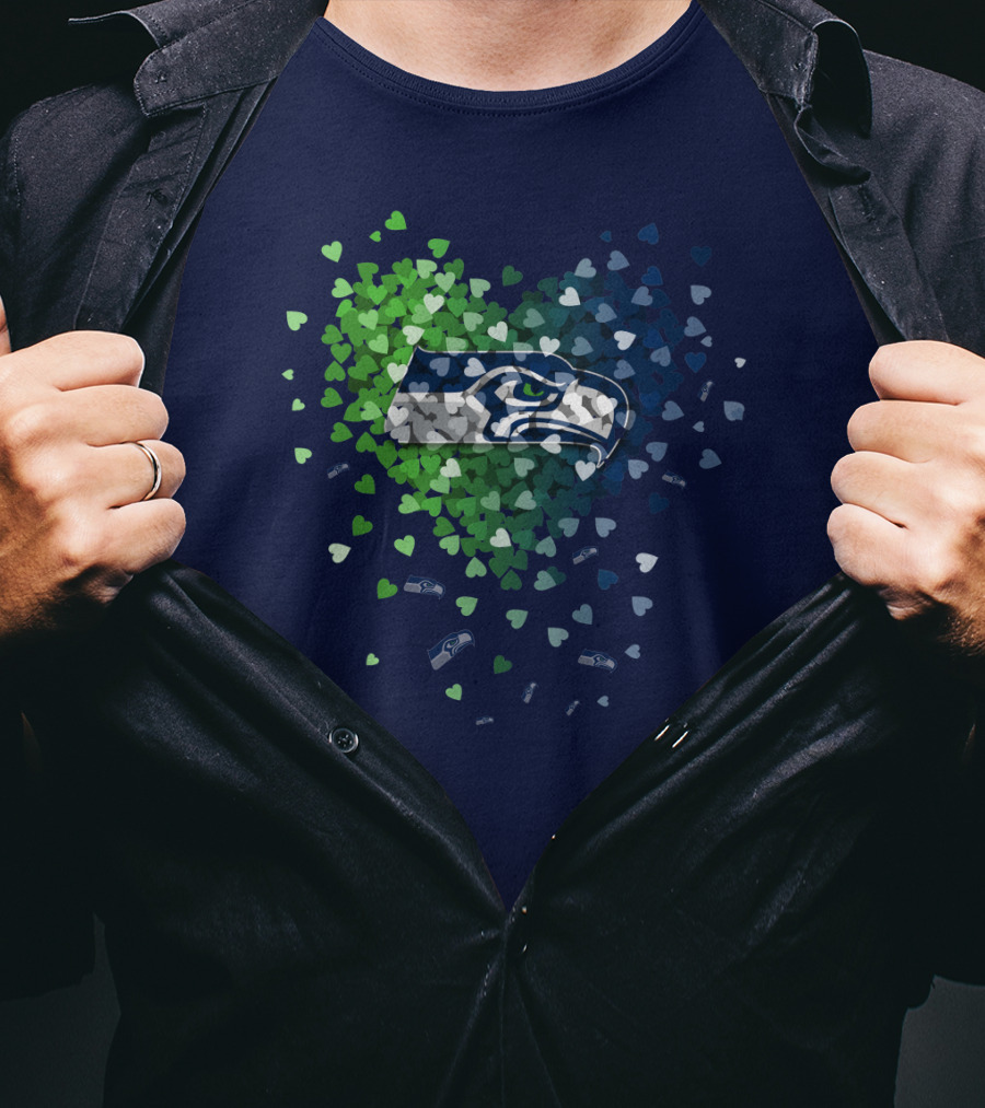 Seattle Seahawks Heart Logo Blue And Green Hearts T-Shirt