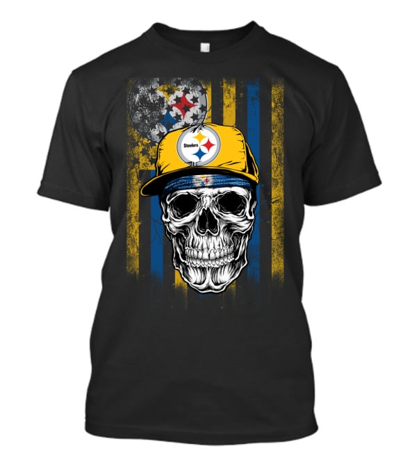Pittsburgh Steelers Skull With Hat And Black Yellow Stripes T-Shirt
