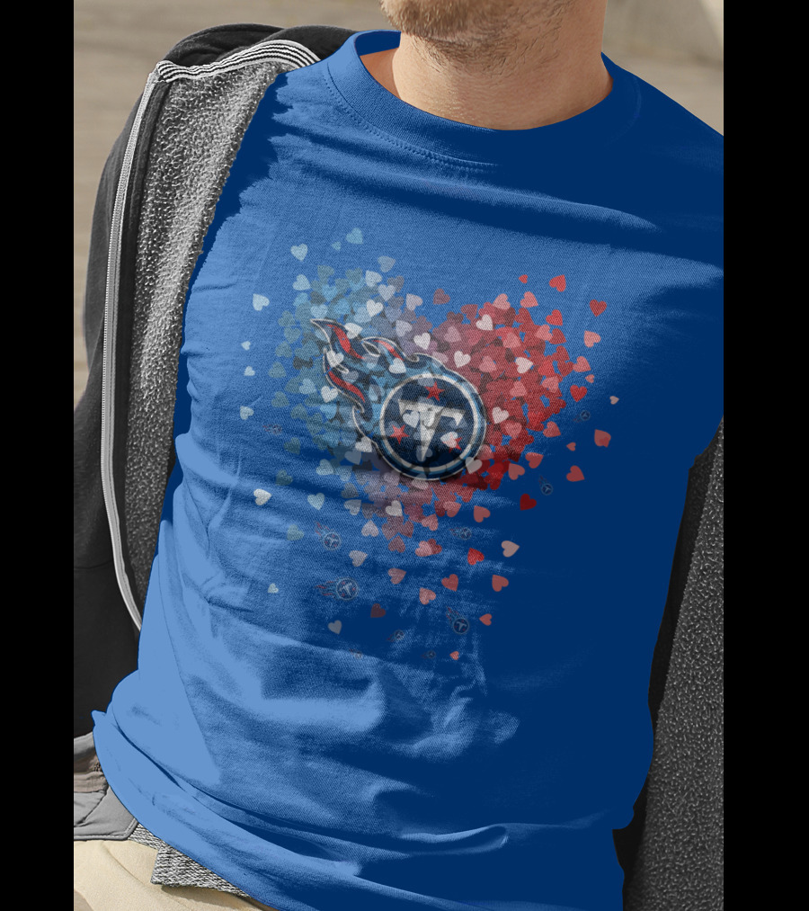 Tennessee Titans Heart Logo Red And Blue Hearts T-Shirt