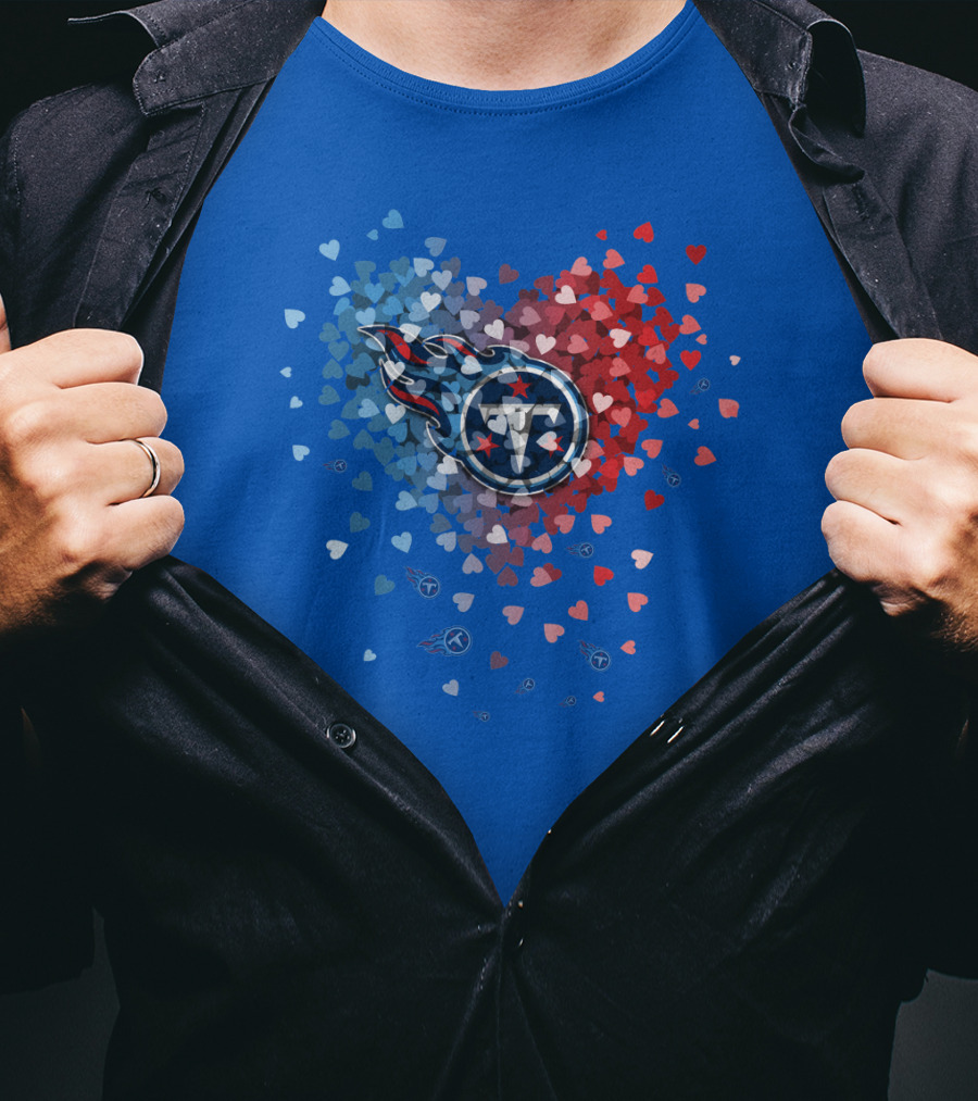 Tennessee Titans Heart Logo Red And Blue Hearts T-Shirt