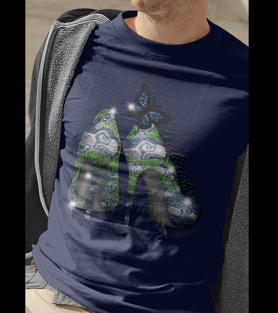 Seattle Seahawks High Heels Butterfly Sparkle T-Shirt