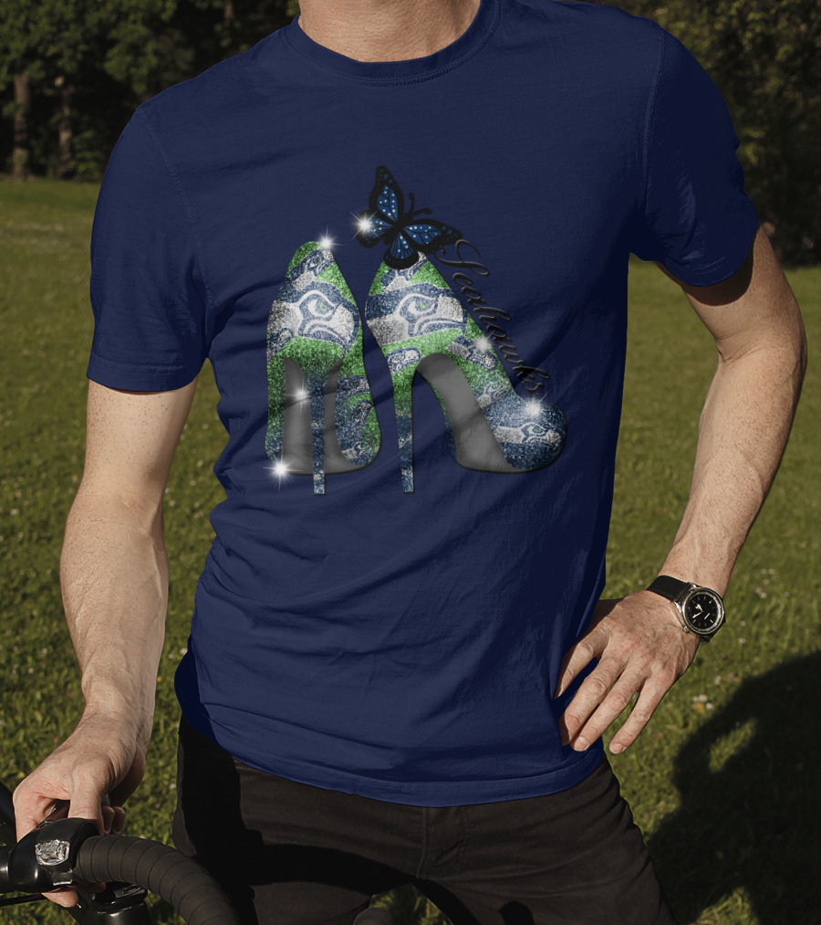 Seattle Seahawks High Heels Butterfly Sparkle T-Shirt