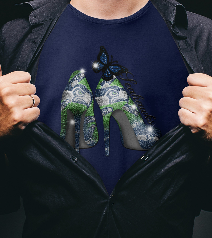 Seattle Seahawks High Heels Butterfly Sparkle T-Shirt