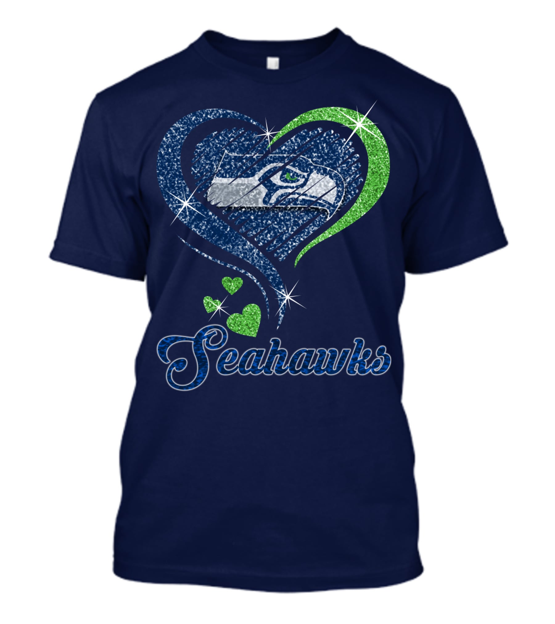 Seahawks Heart Logo With Green And Blue Sparkles T-Shirt