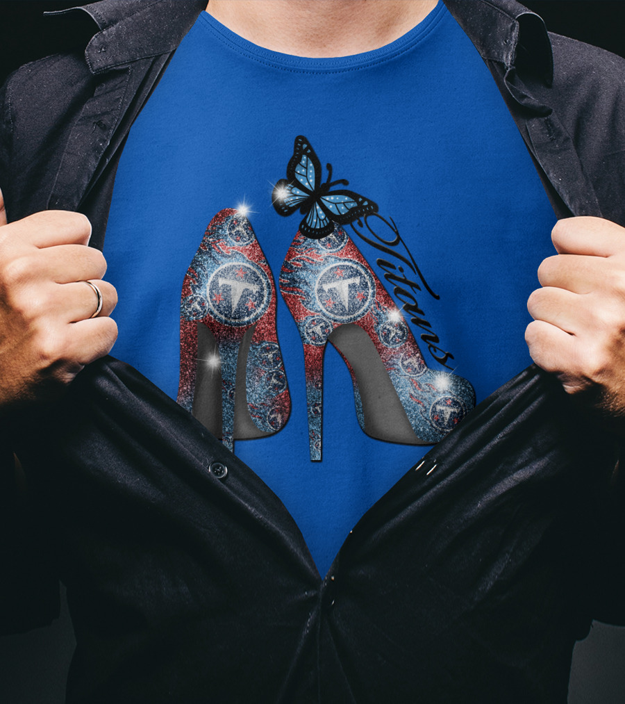 Tennessee Titans Sparkling High Heels And Butterfly T-Shirt