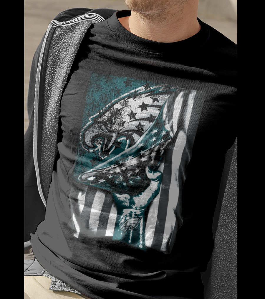 Philadelphia Eagles American Flag Hand Holding T-Shirt