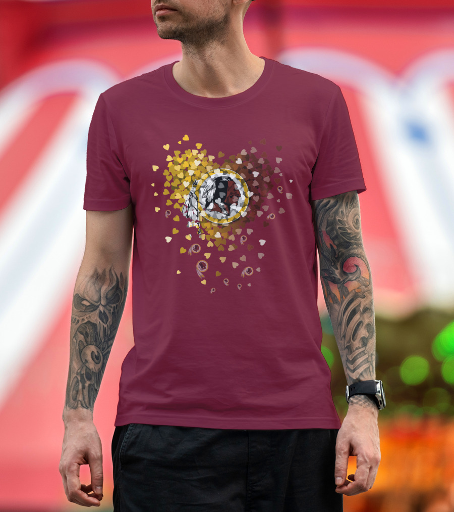 Washington Redskins Heart-Shaped Design With Logo And Colorful Hearts T-Shirt