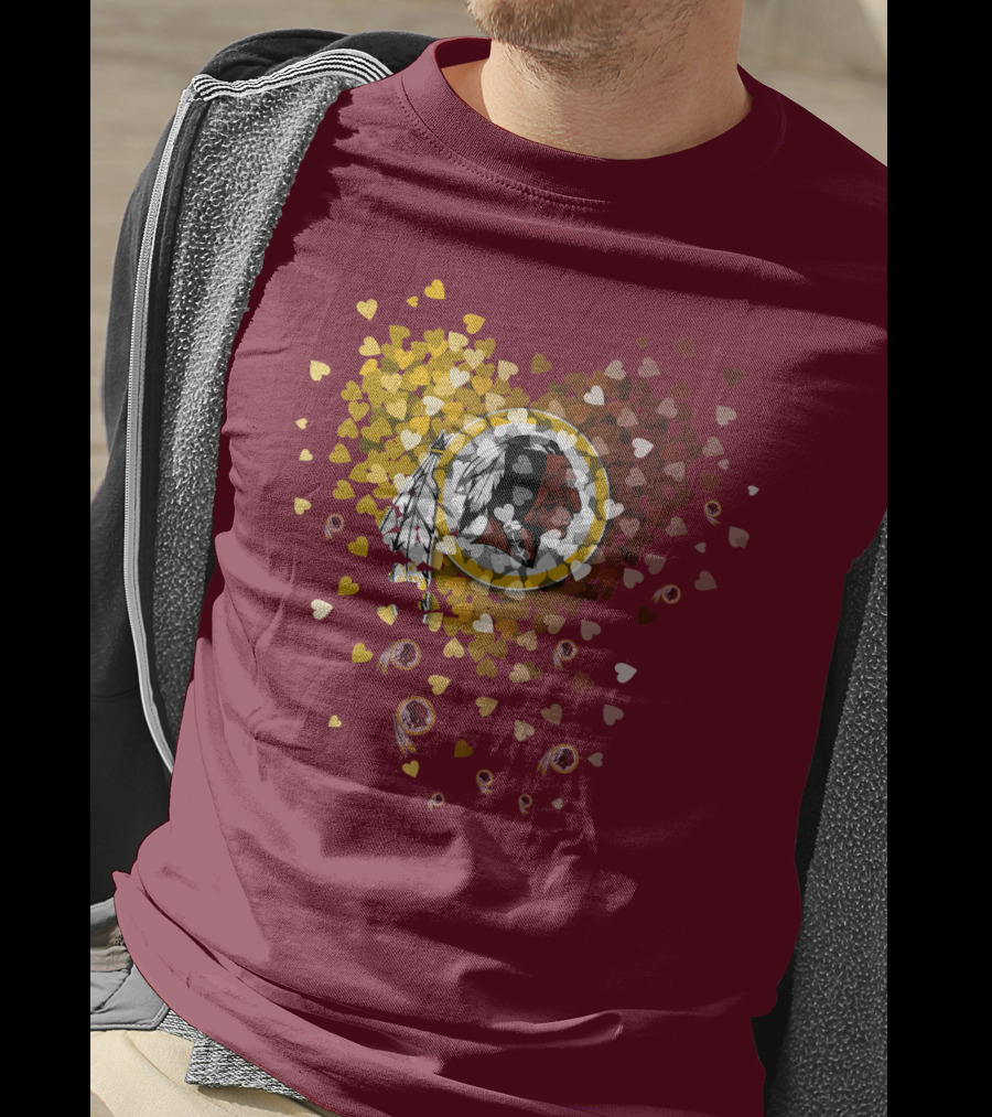 Washington Redskins Heart-Shaped Design With Logo And Colorful Hearts T-Shirt