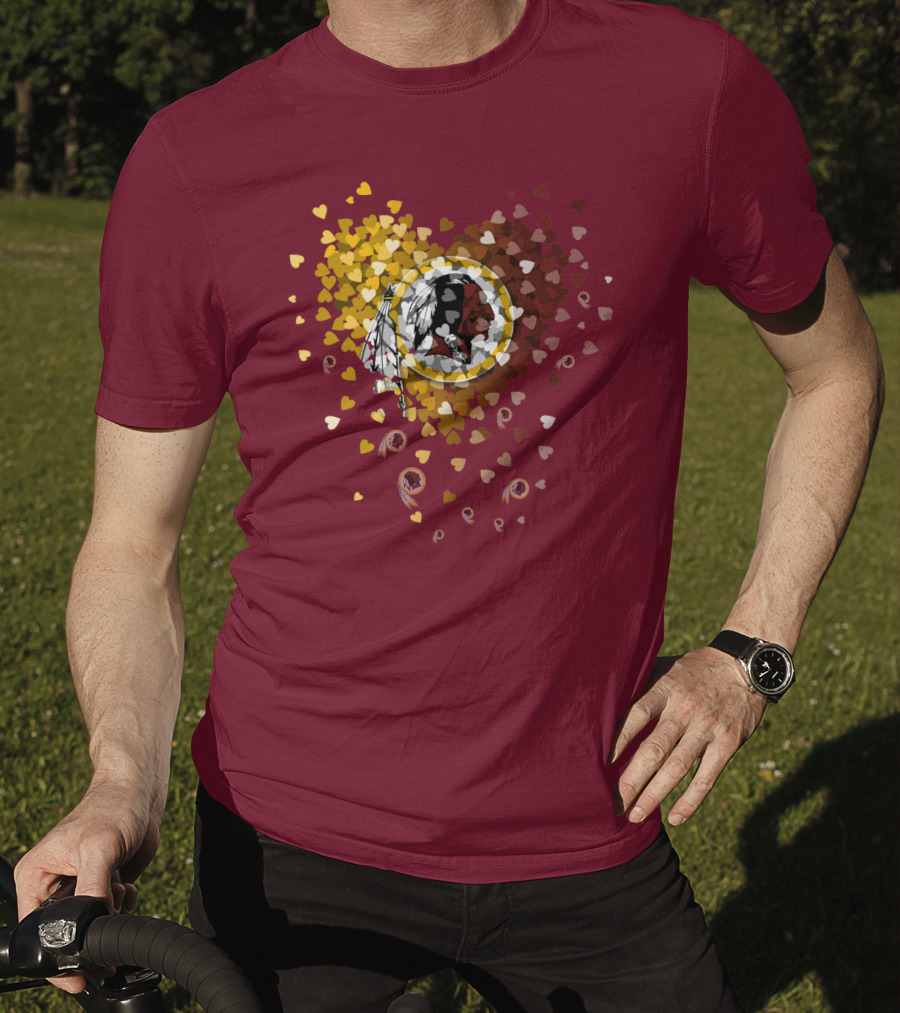 Washington Redskins Heart-Shaped Design With Logo And Colorful Hearts T-Shirt