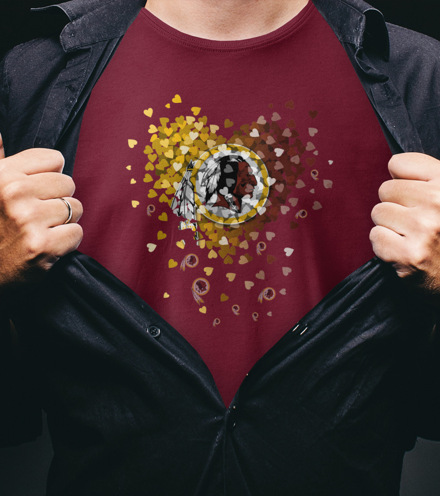 Washington Redskins Heart-Shaped Design With Logo And Colorful Hearts T-Shirt