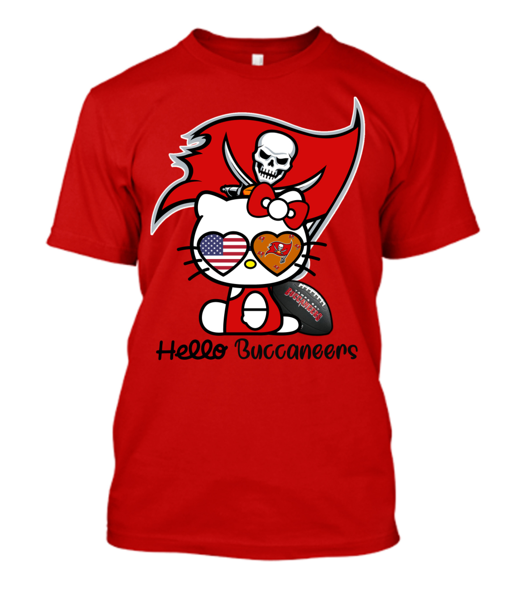Hello Buccaneers Tampa Bay Buccaneers Football Skull Flag Kitty T-Shirt