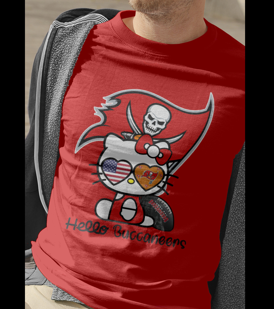 Hello Buccaneers Tampa Bay Buccaneers Football Skull Flag Kitty T-Shirt