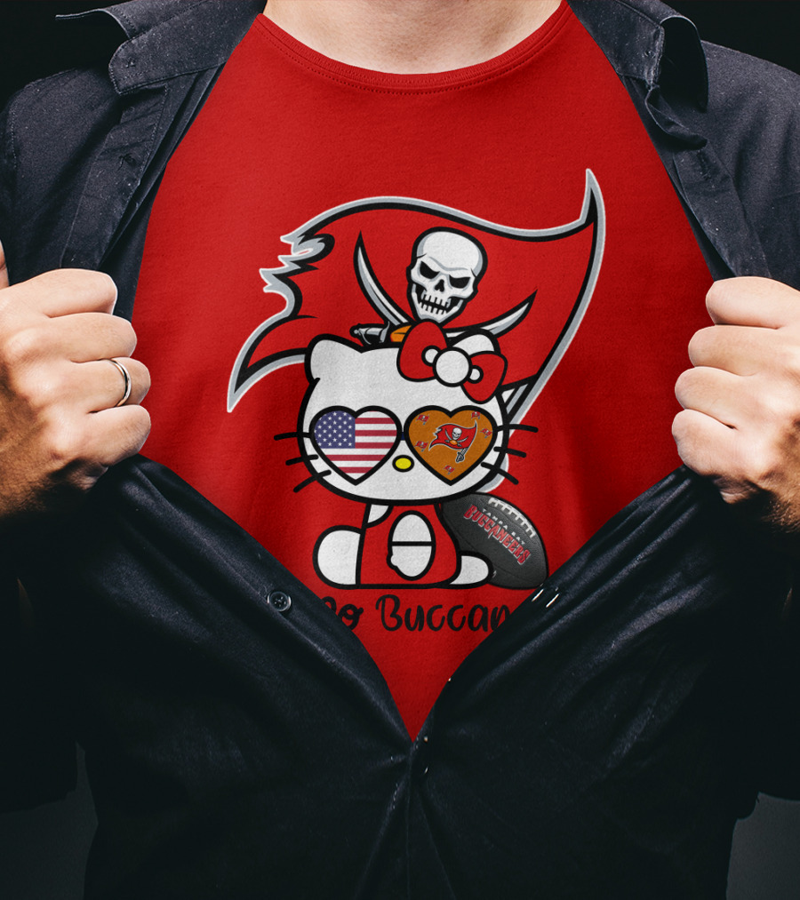 Hello Buccaneers Tampa Bay Buccaneers Football Skull Flag Kitty T-Shirt