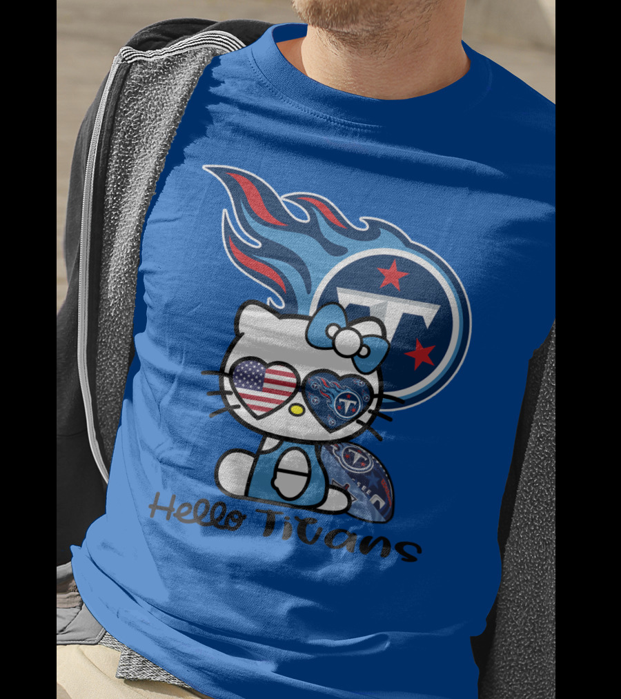 Hello Titans Tennessee Titans Football Kitty With Heart T-Shirt