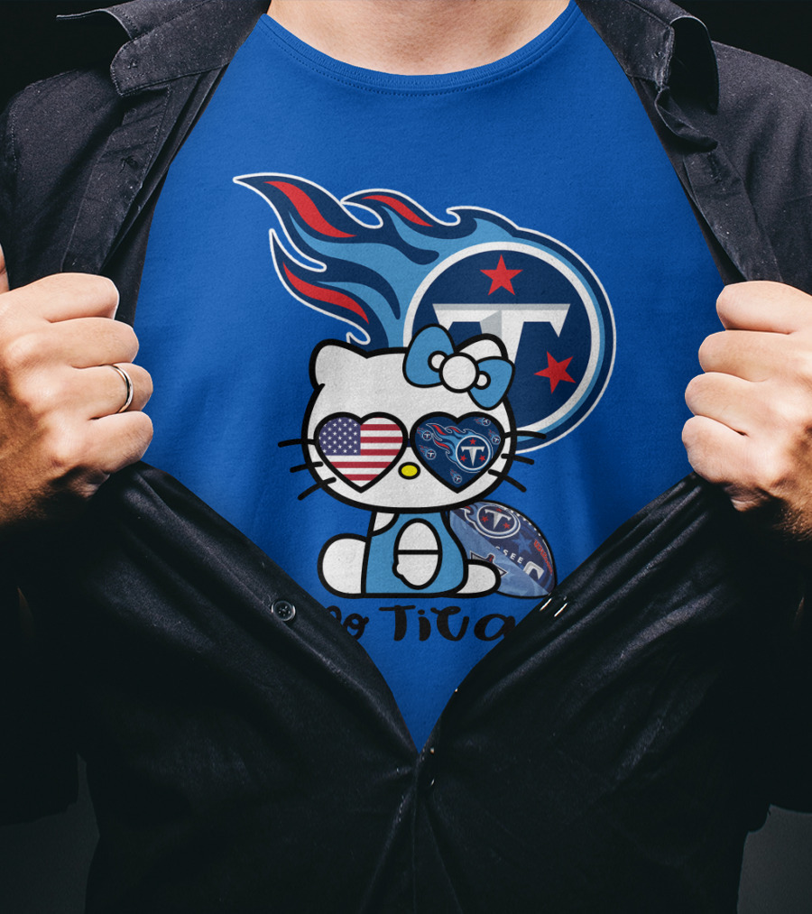 Hello Titans Tennessee Titans Football Kitty With Heart T-Shirt