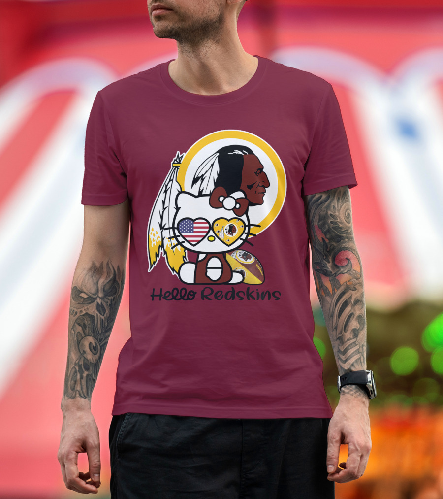Hello Redskins Icon With Character And Feathers T-Shirt