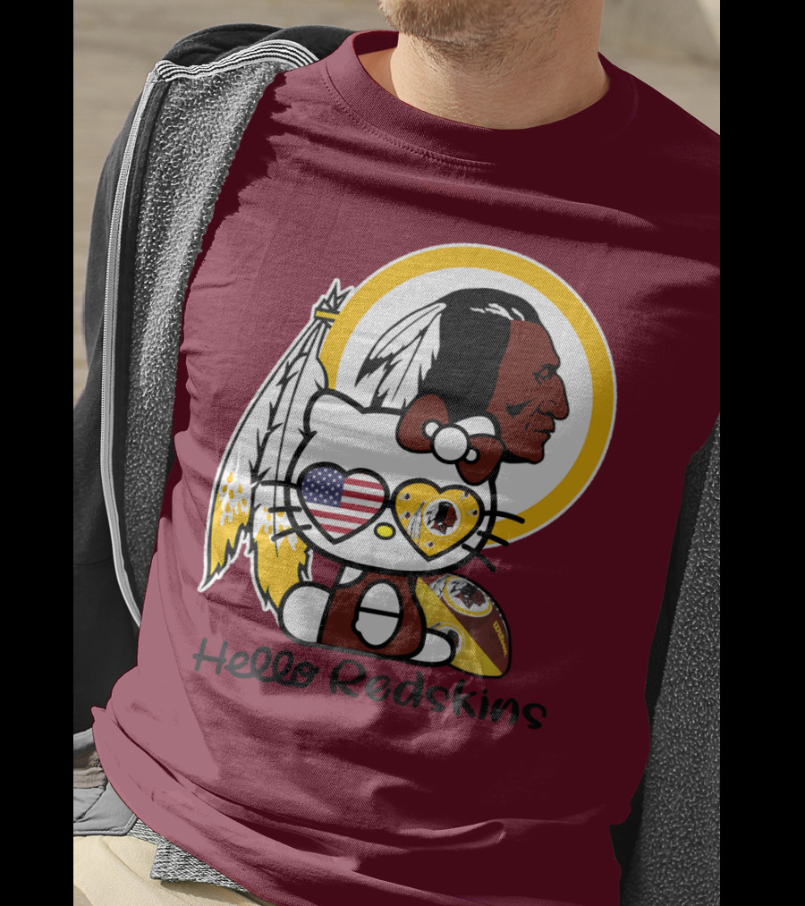 Hello Redskins Icon With Character And Feathers T-Shirt