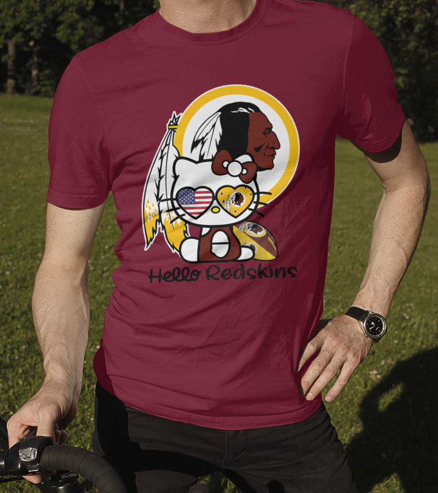 Hello Redskins Icon With Character And Feathers T-Shirt