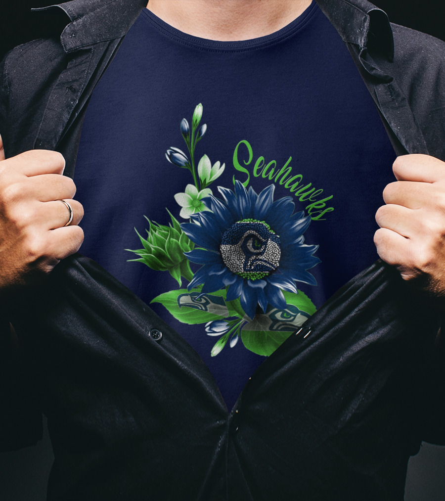 Seahawks Flower Design With Team Logo Elements T-Shirt