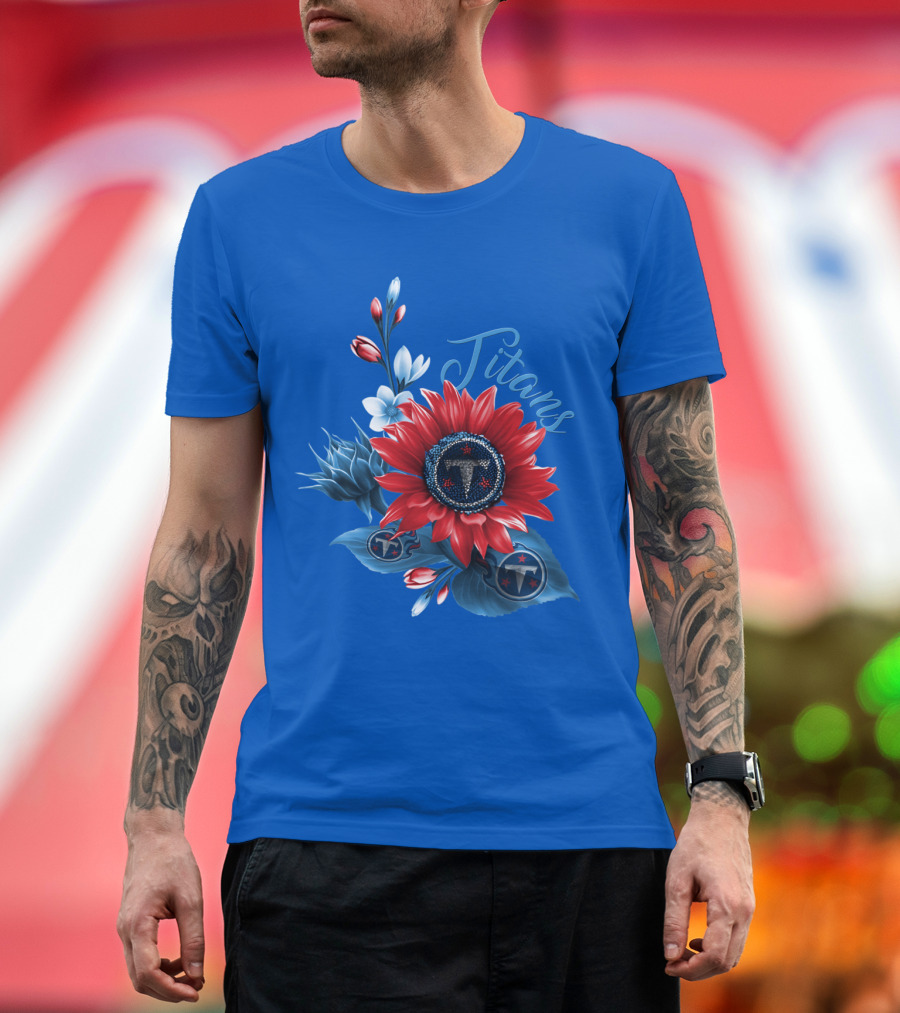 Tennessee Titans Floral Design With Logo Elements T-Shirt
