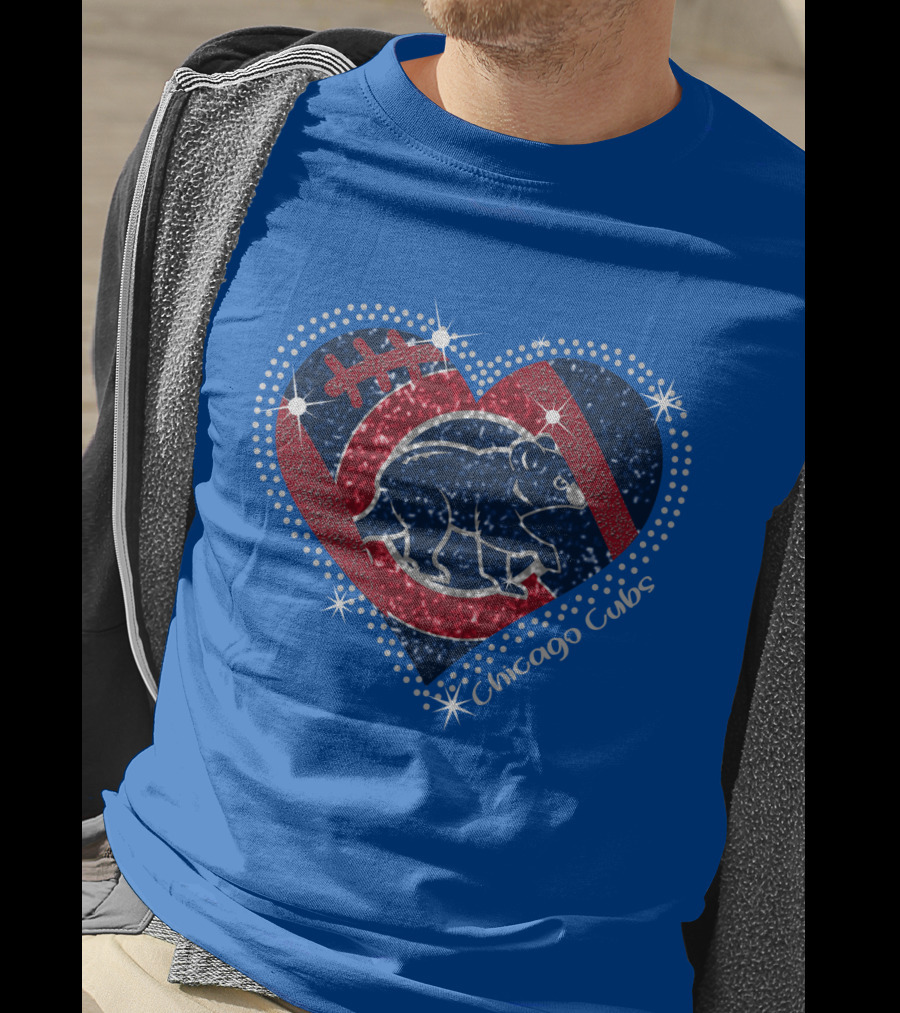 Chicago Cubs Heart Sparkle Football Bear T-Shirt