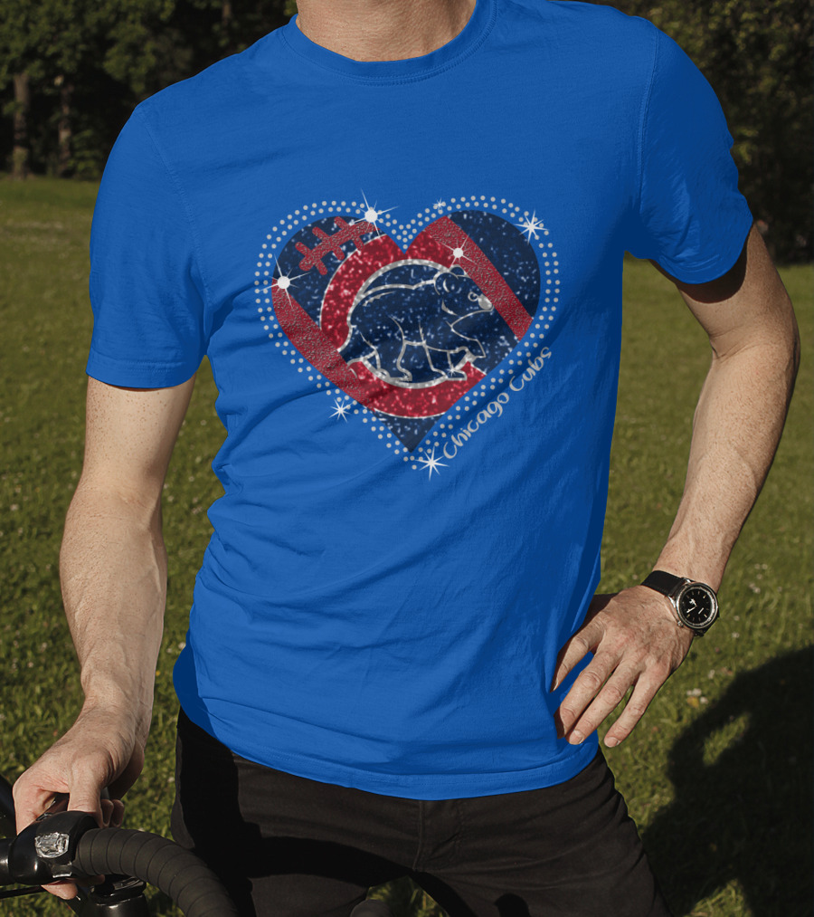 Chicago Cubs Heart Sparkle Football Bear T-Shirt