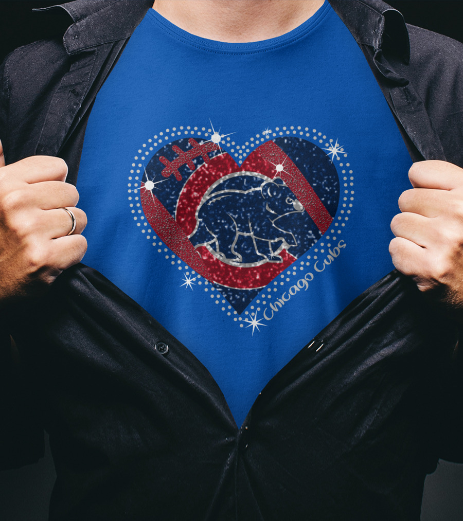 Chicago Cubs Heart Sparkle Football Bear T-Shirt