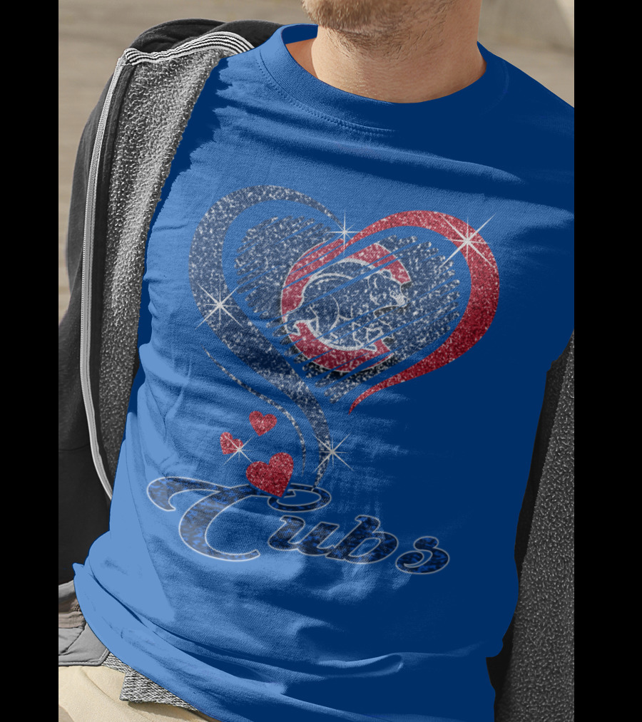 Cubs Sparkling Heart With Chicago Cubs Bear T-Shirt