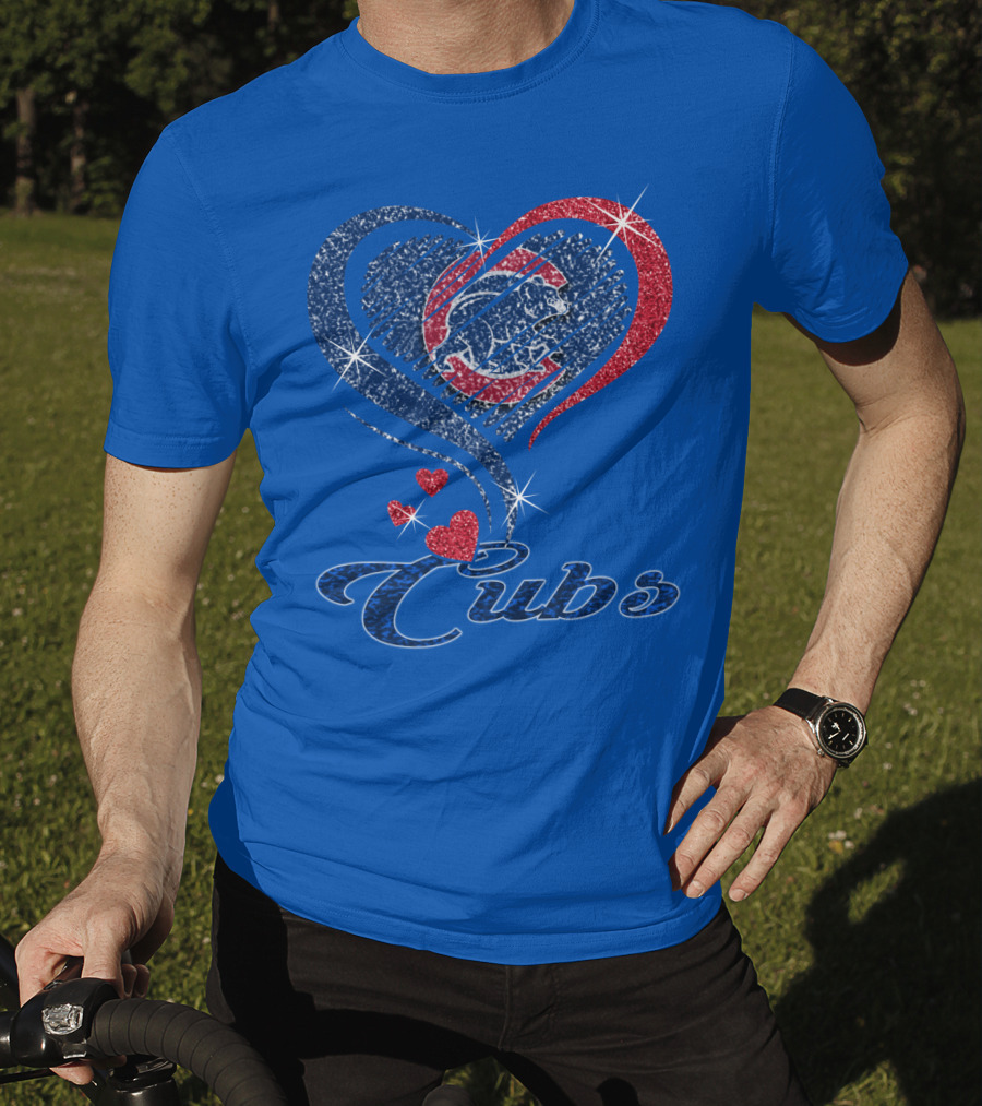 Cubs Sparkling Heart With Chicago Cubs Bear T-Shirt