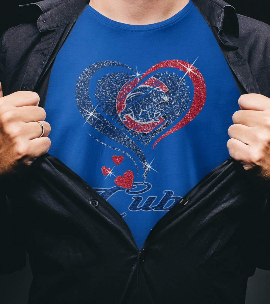 Cubs Sparkling Heart With Chicago Cubs Bear T-Shirt