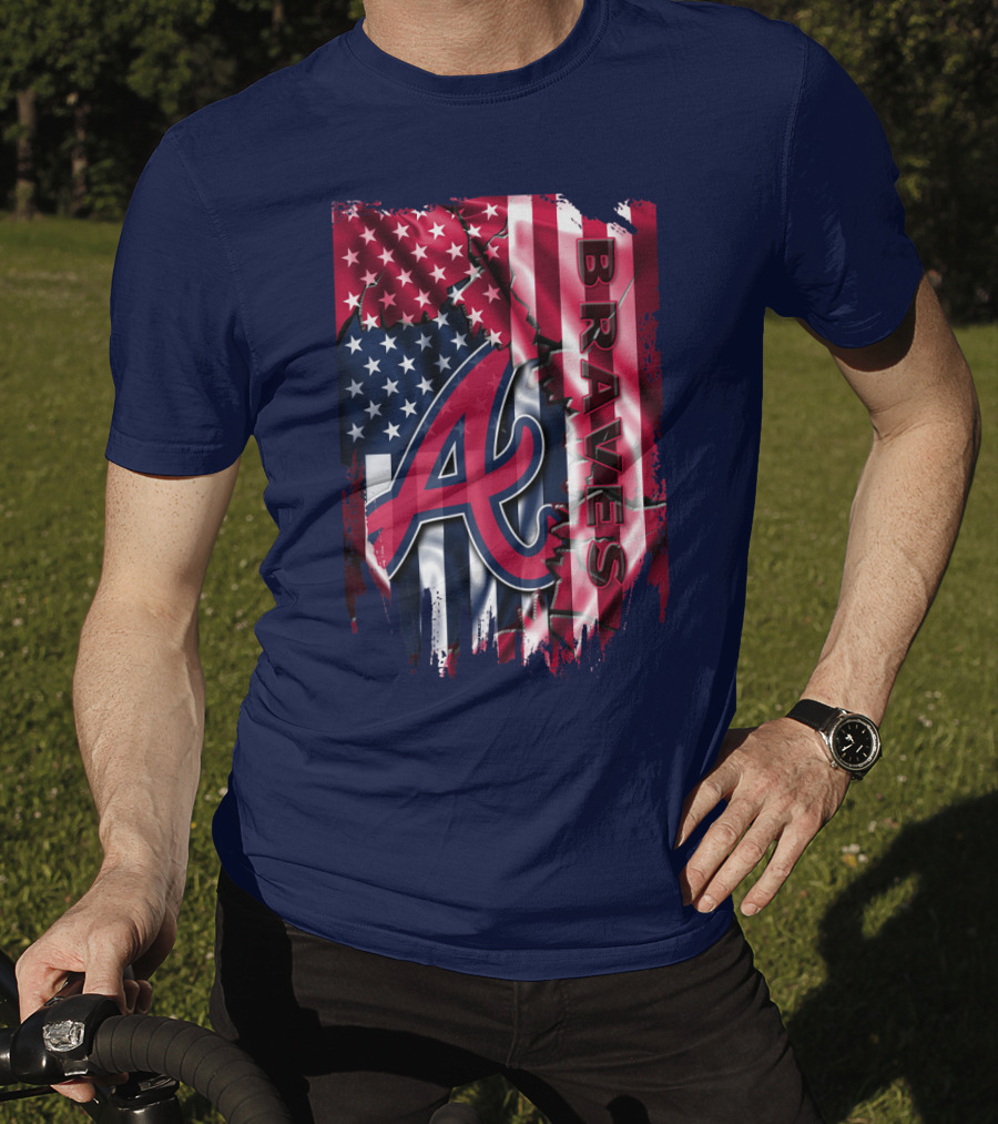 Atlanta Braves American Flag Grunge Style T-Shirt