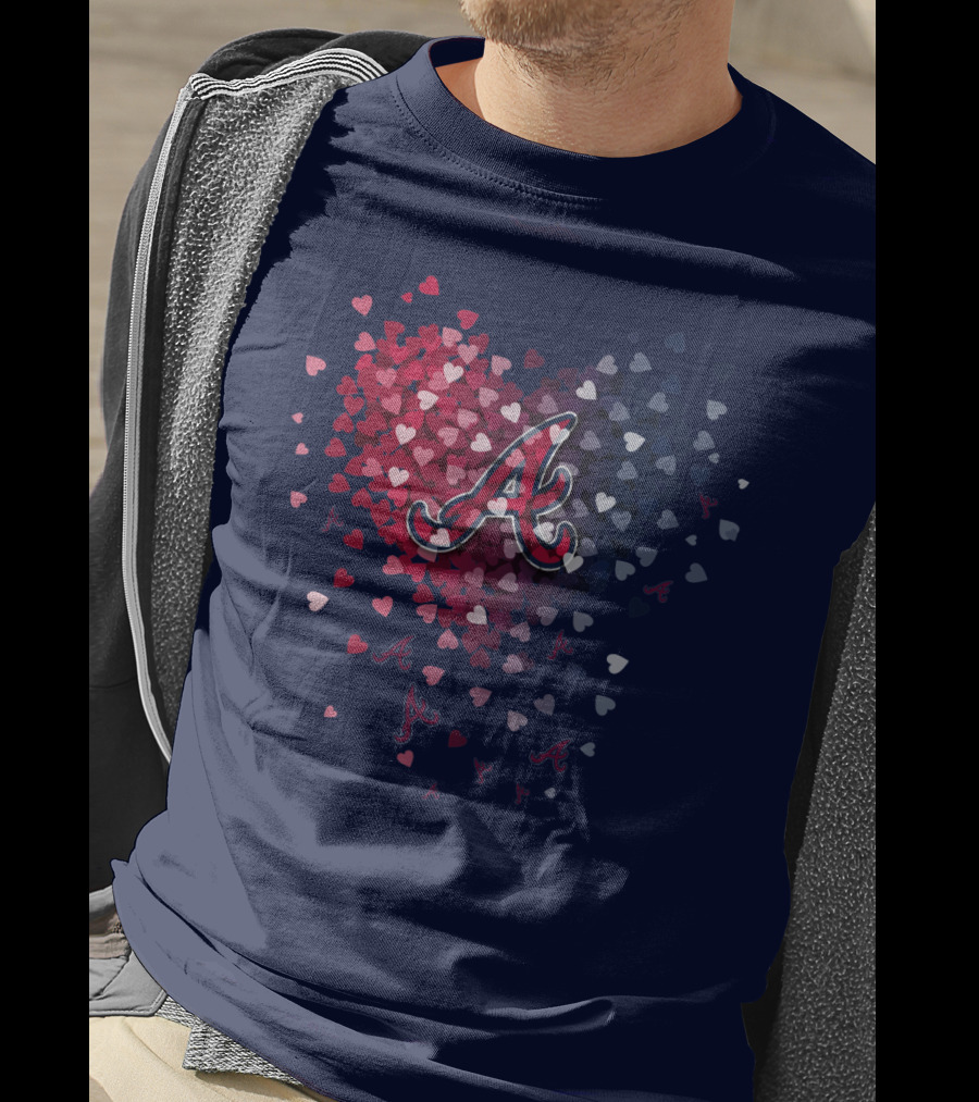Atlanta Braves Heart Logo With Falling Hearts In Red And Blue T-Shirt