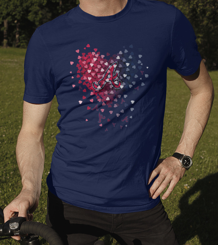 Atlanta Braves Heart Logo With Falling Hearts In Red And Blue T-Shirt
