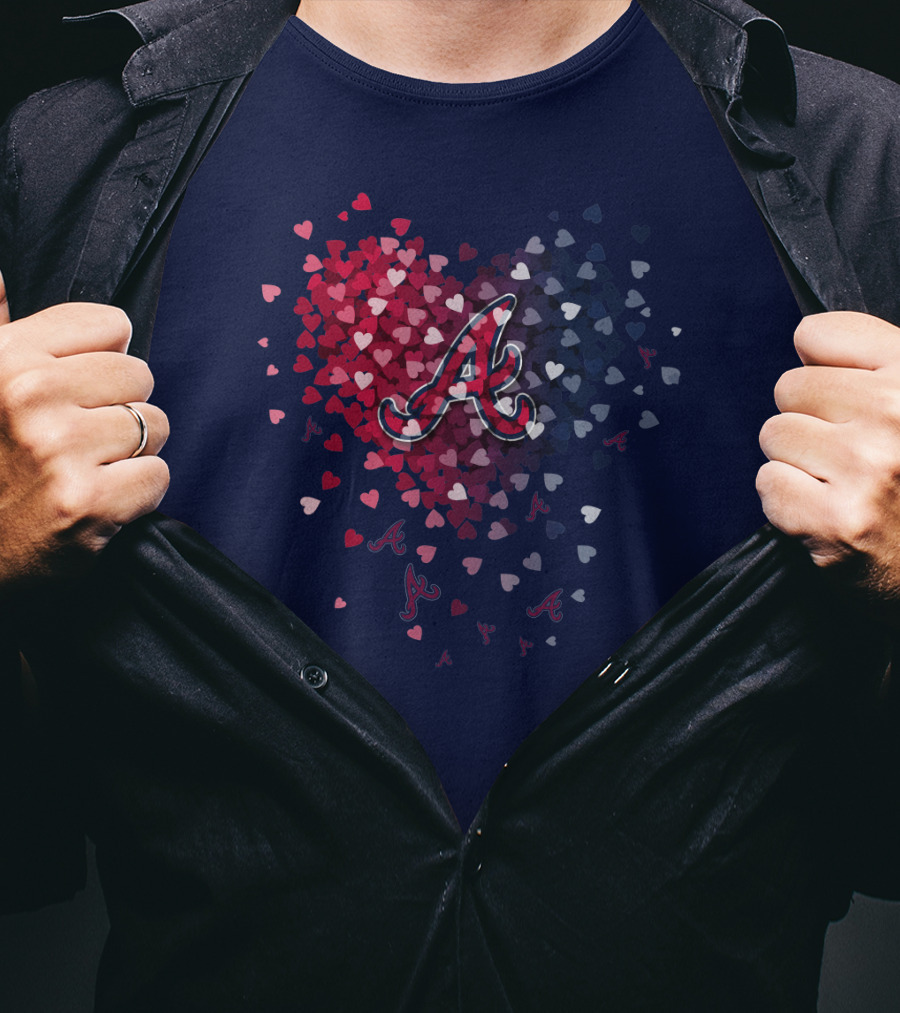 Atlanta Braves Heart Logo With Falling Hearts In Red And Blue T-Shirt