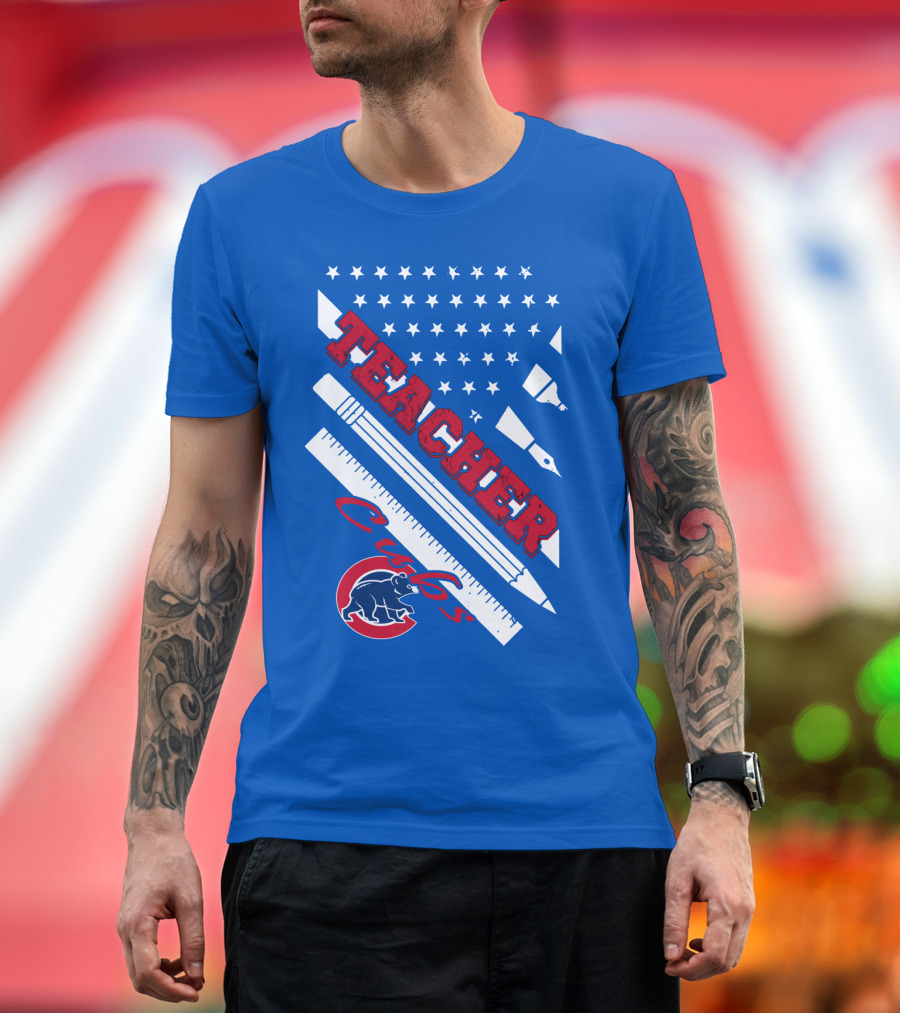 Teacher Cubs American Flag Baseball T-Shirt