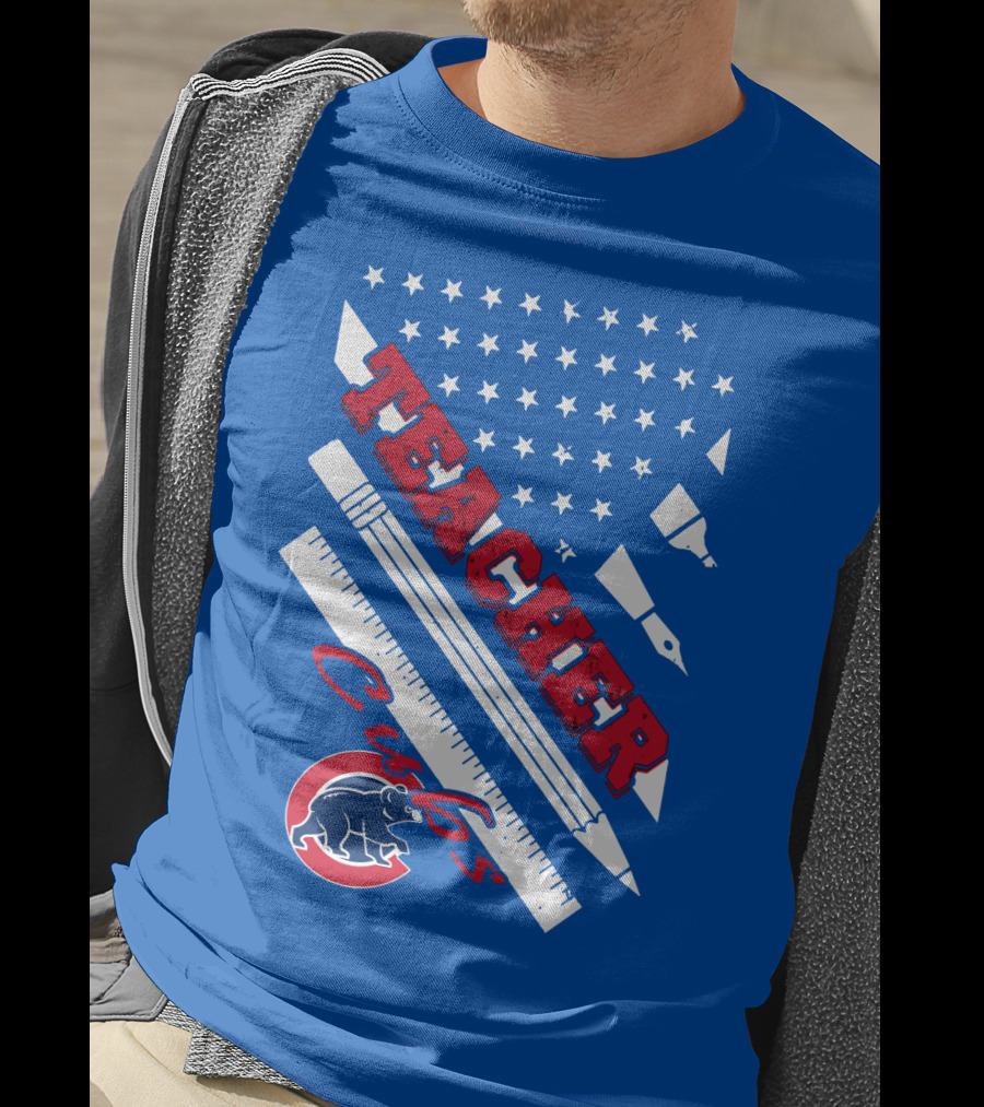 Teacher Cubs American Flag Baseball T-Shirt