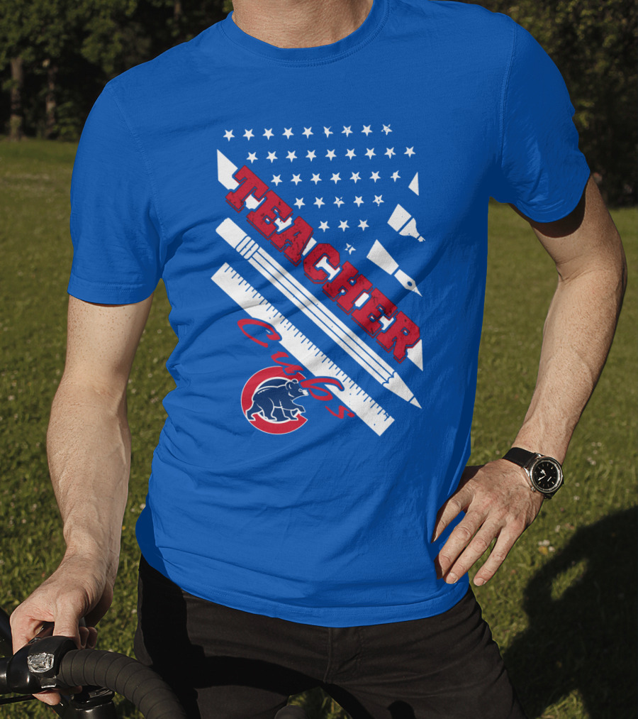 Teacher Cubs American Flag Baseball T-Shirt