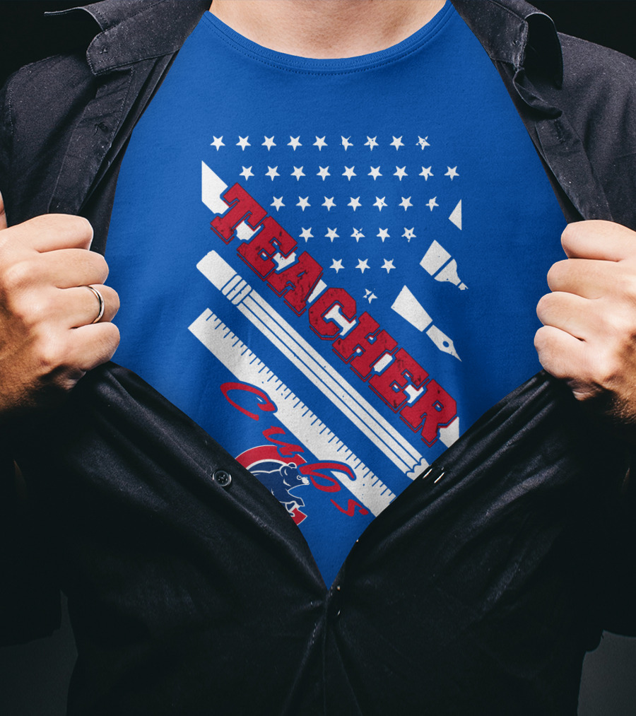 Teacher Cubs American Flag Baseball T-Shirt