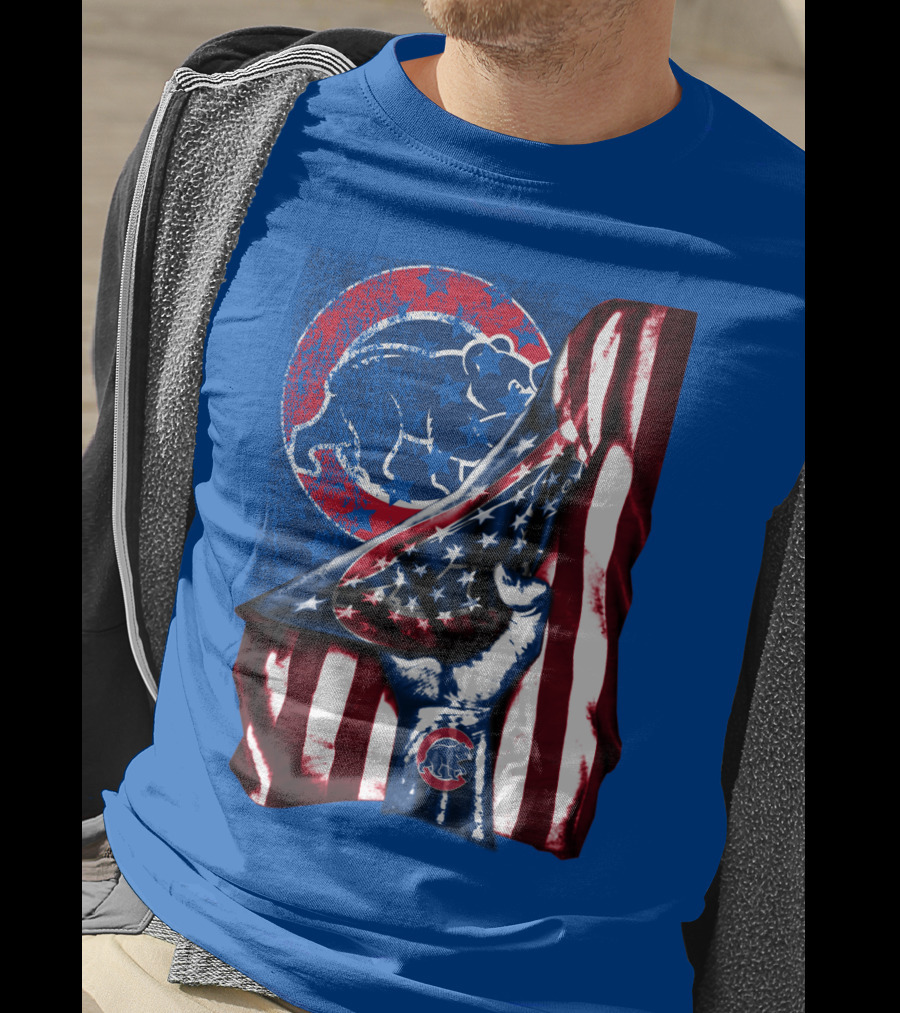 Chicago Cubs American Flag Bear Logo Fist T-Shirt